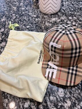 Burberry Beige Nova Check Cap with White LOVE Paint